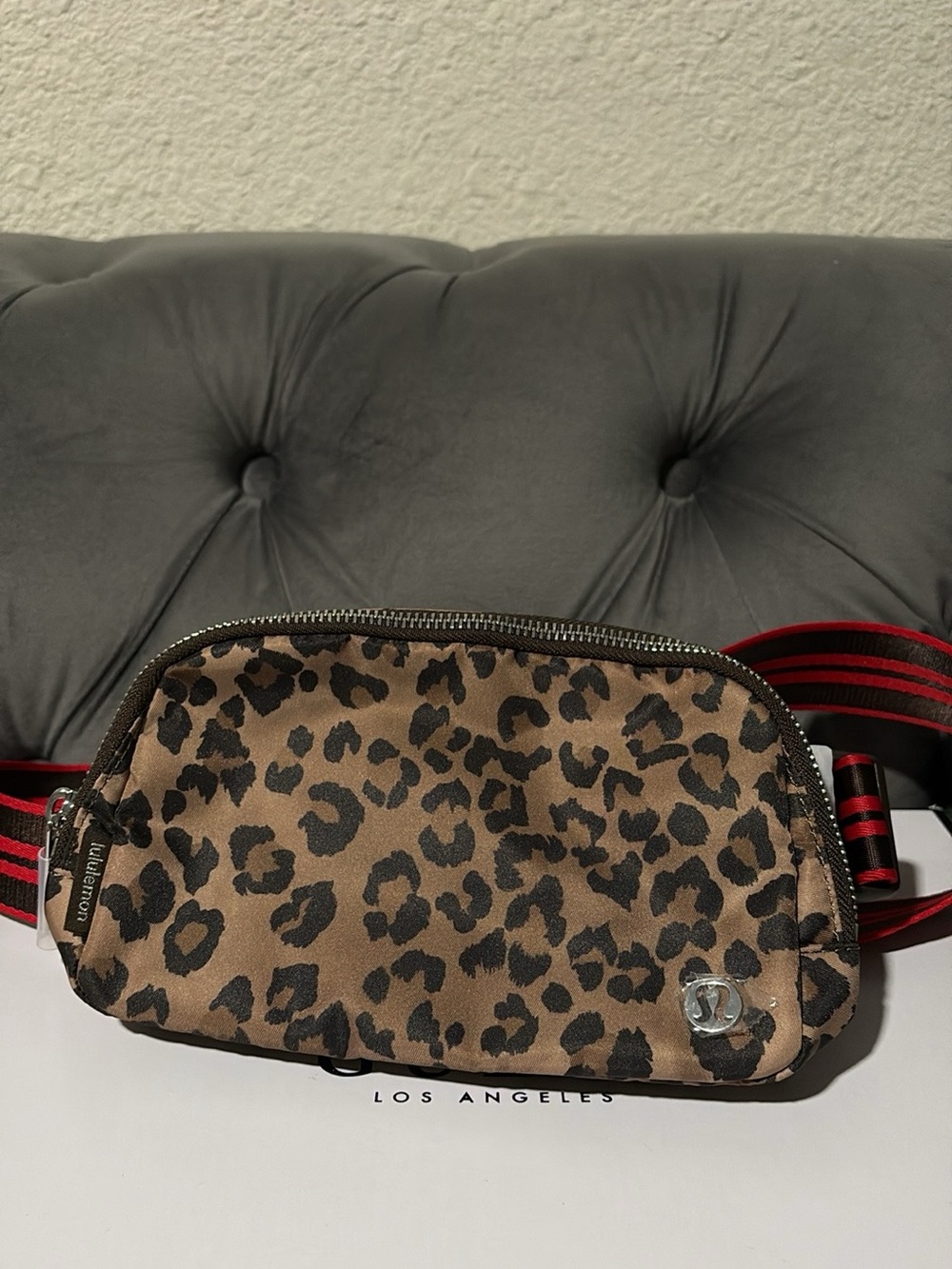 lululemon athletica Leopard Print Crossbody Bag - Brown and Black with Red Strap